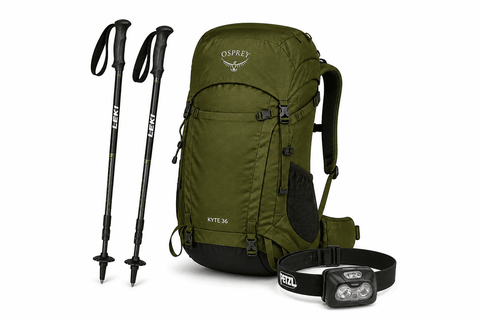 Basic trekking gear pack rental in Huaraz including backpack, trekking poles and headlamp for hiking in Peru