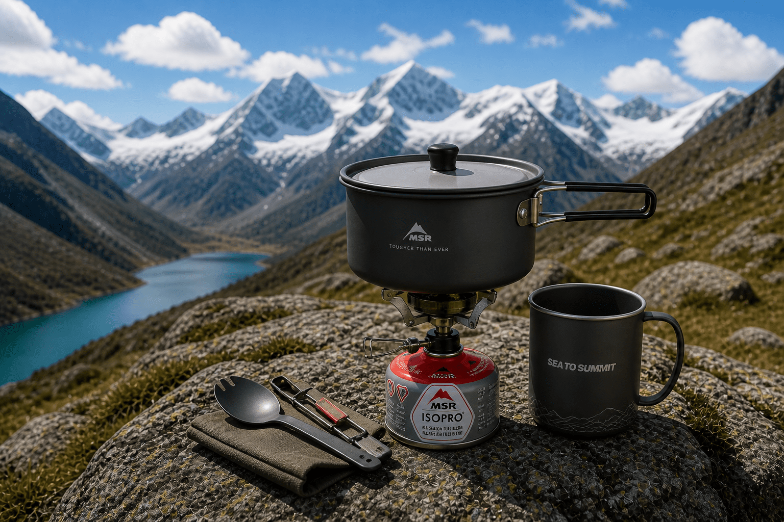 Camping cooking gear rental in Huaraz with stove, pot and outdoor equipment for trekking in Peru