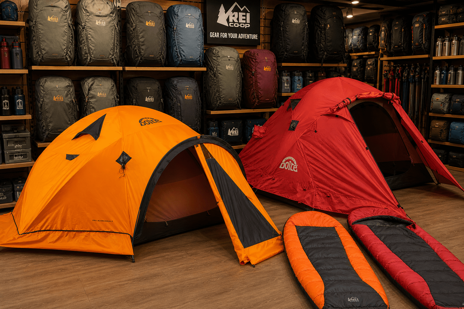 Camping gear rental in Huaraz Peru including Doite tents, sleeping bags and REI backpacks for trekking adventures