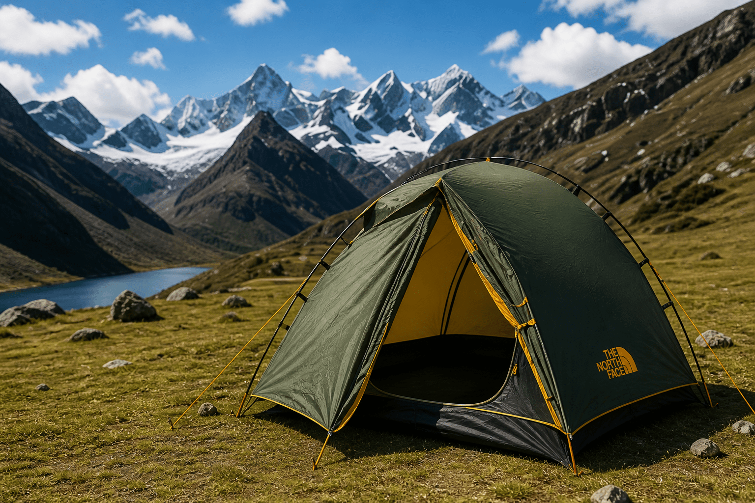 Camping tent rental in Huaraz with mountain landscape for Huayhuash trekking and outdoor adventure in Peru